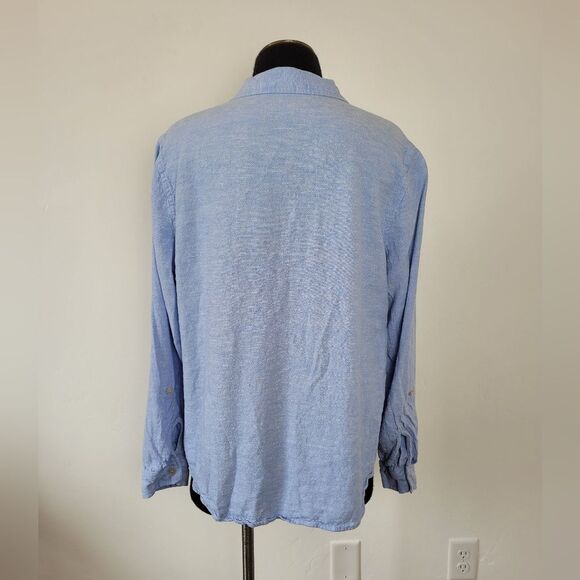 Orvis Linen Blend Button Up Blouse Top Cornflower Blue Summer Lightweight Large - Picture 4 of 9